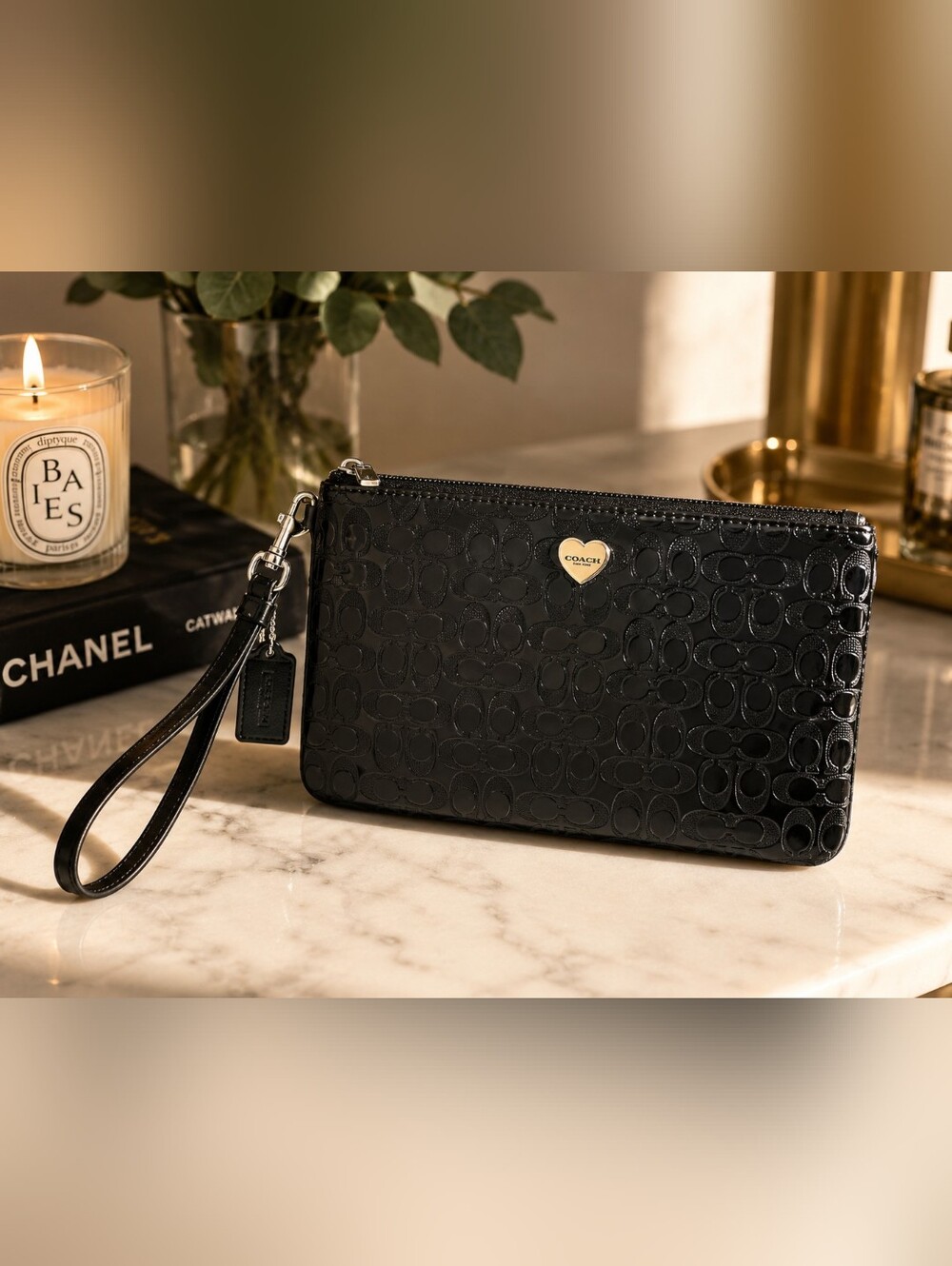 COACH Black Leather Wristlet